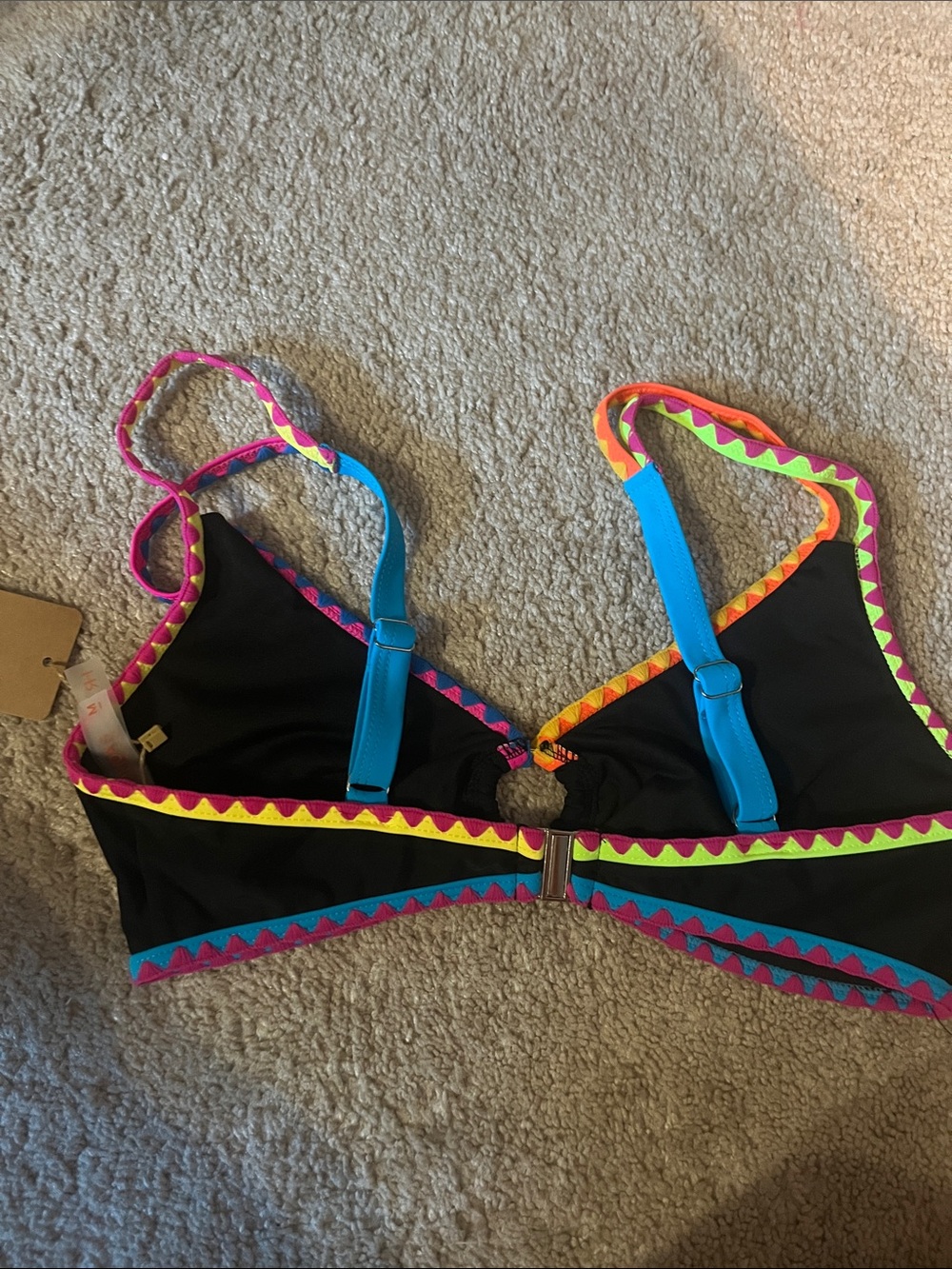 Black Women's Two-Piece Bikini Set with Neon Trim one top and two bottoms, NWOT - Picture 4 of 7